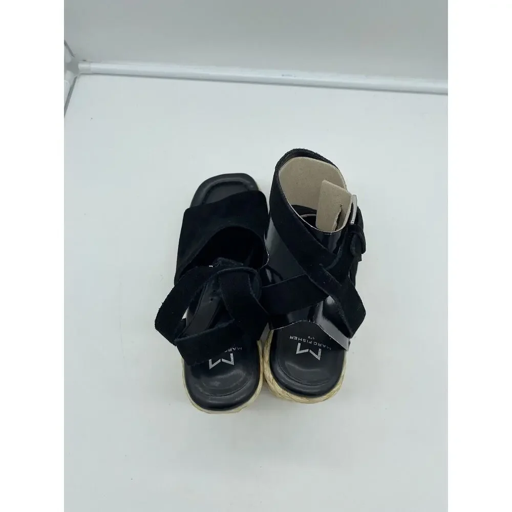 New Marc Fisher LTD Nelly Suede Espadrille Wedge Sandals Ankle‎ Strap Black 10M